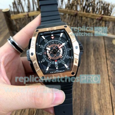 Replica Franck Muller Skafander Rose Gold Skeleton Dial Rubber Watch 43mm